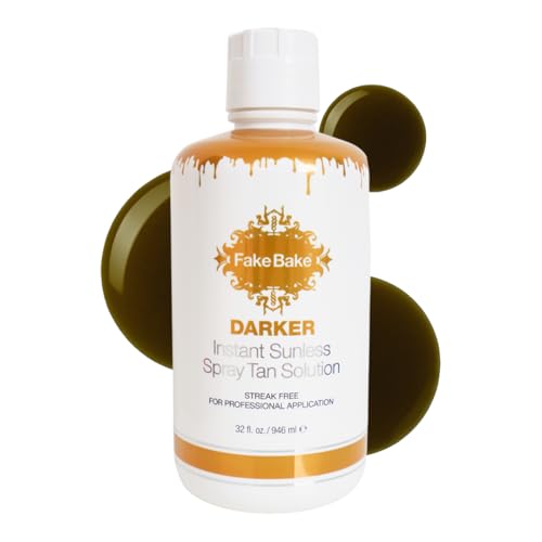 Fake Bake Darker Spray Tan Solution Sunless Self Tanner for Professional Airbrush Machine Long-Lasting Face & Body Glow Bronzing Self Tanning for Women & Men - 32 fl Oz
