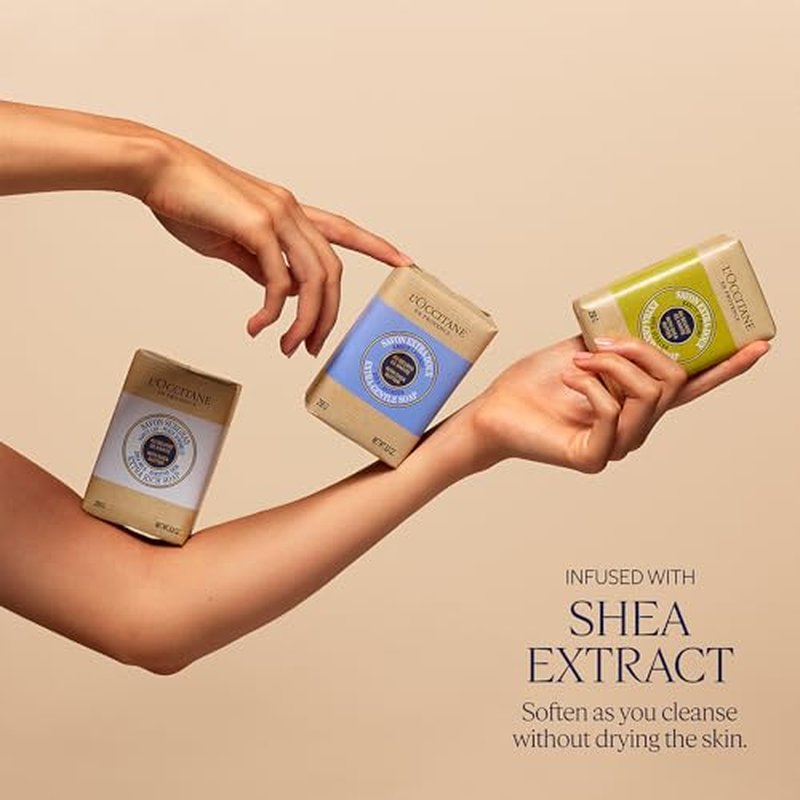 L'OCCITANE Shea Butter Extra-Gentle Hand & Body Soap Bar, Cleanses & Softens Skin, Moisturizing, Soothing Scents, Non-Drying, Vegan