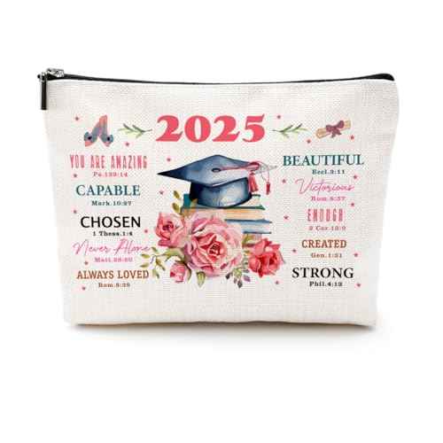 Graduation Gifts Graduation 2025 Inspirational Makeup Bag Religious Cosmetic Bag Toiletry Bag Zipper Pouch Christian Gifts for Women Female Her Masters PHD Degree College University Senior
