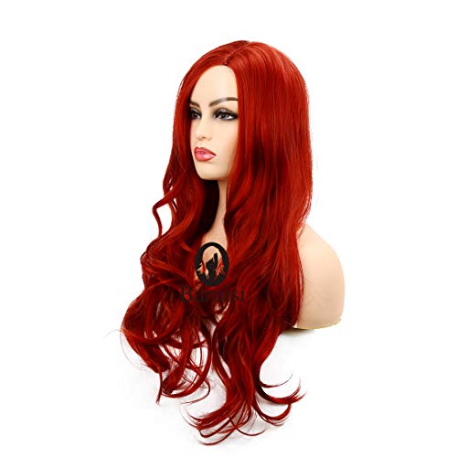 Baruisi Long Curly Wavy Red Wigs for Women Side Part Natural Looking Cosplay Synthetic Fiber Wig Heat Resistant Replacement Hair
