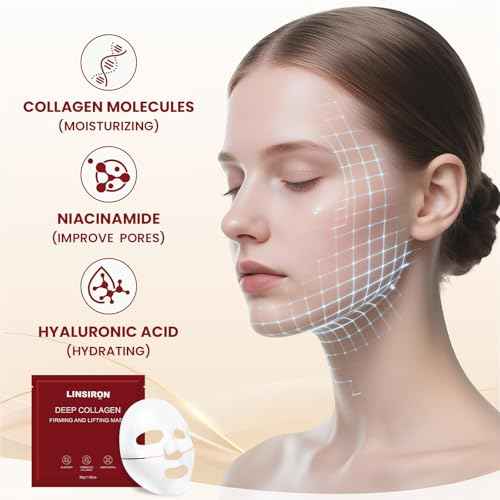Bio-Collagen Face Masks, Deep Hydrating Sheet Overnight Face Mask, Facial Treatments and Masks for Women, Korean Skincare, Moisturizing and Firming for Girl, 24 Pack