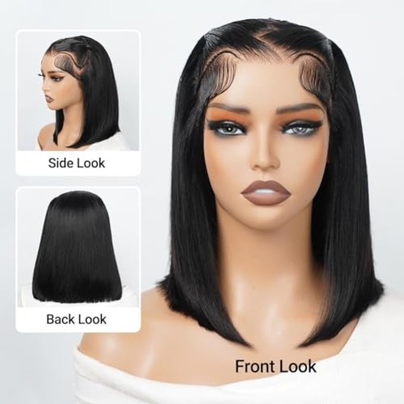 Asteria Hair Pre Styled Straight Bob Wig Human Hair 13x4 Glueless Ready To Wear Bob Lace Front Wigs Human Hair Pre Plucked Pre Cut Pre Everything Bob Wig For Women 10 Inch