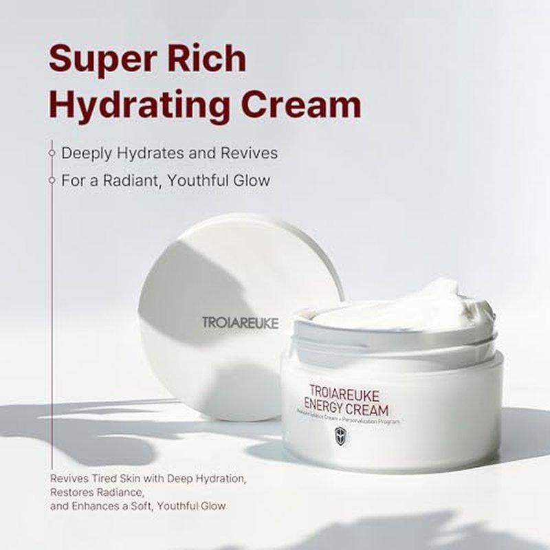 TROIAREUKE Energy Cream, Moisturizing Facial Night Cream with Bifida, Galactomyces, and Peptides For Dry, Dehydrated, and Combination Skin, Korean Skin Care