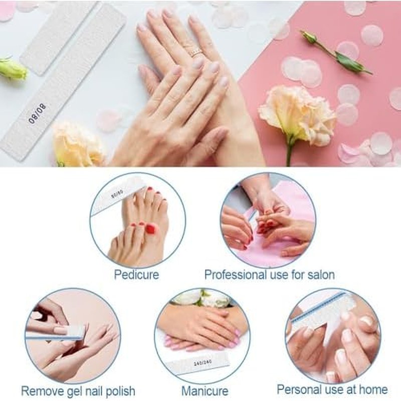 100 Pcs Nail Files for Natural Nails - 8080 Grit Nail File, Nail Files and Buffers, Strong Nail File for Acrylic Nails, Toe Nail Files, for Home and Salon Use