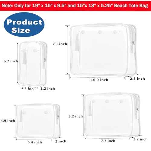 Clear Insert Bag Accessories for Beach Tote Bag, Clear Travel Storage Inner Pouch for Cosmetic, Toiletry & Makeup Brush Organizer Divider