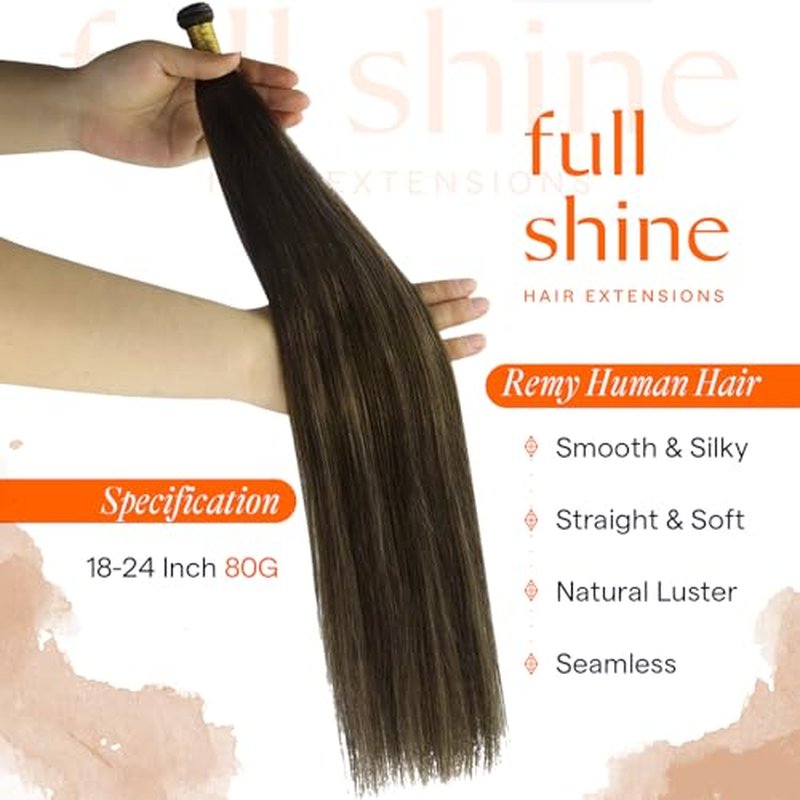 Full Shine Hand Tied Weft Human Hair Extensions Genius Weft Hair Extensions Color 2/8/2 Dark Brown Fading To Ash Brown Sew In Extensions Balayage Hair Extensions 20 Inch 80G