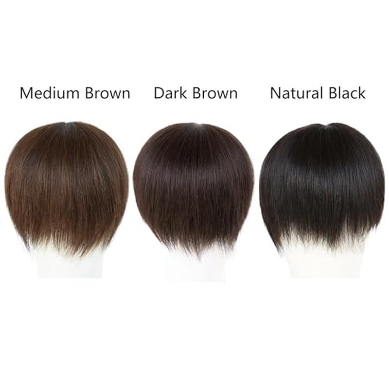 Untrimmed Hand Tied Lace/Slik Base Toupee with Biological Scalp Toupee Human Hair Extension Clip in Hairpieces Topper Top HairPiece for Men (5.9"*7.9", Slik Base Toupee, Natural Black)
