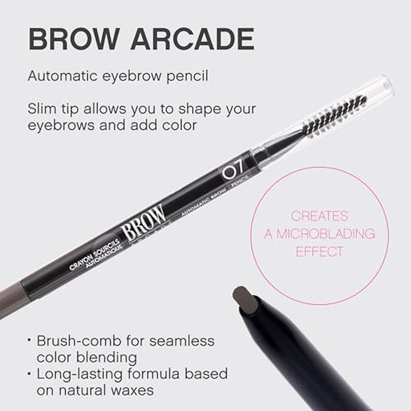 Vivienne Sab? Brow Arcade Eyebrow Pencil ? Micro Definer with Brush for Cool-Toned Hair, Smudge-Proof Color and Longwear Shape Enhancement, Shade 07 Ash Brown, 0.035 oz