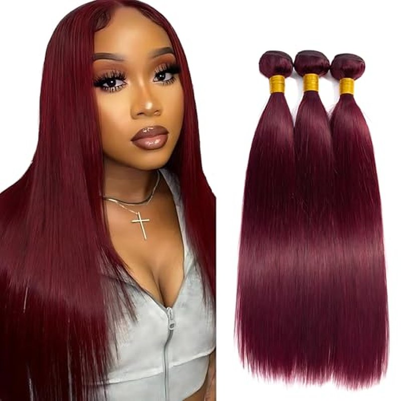 Dark Red Human Hair Bundles 99J Burgundy Straight Human Hair Bundles Dark Red Straight Bundle 26 28 30 Inch Brazilian Unprocessed Virgin 99J Bundle Quick Weave Extensions