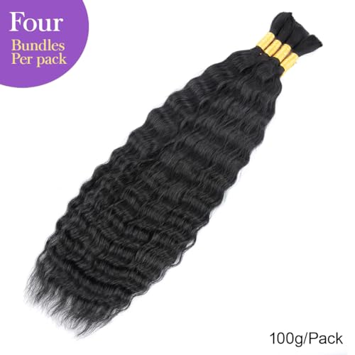 Wet and Wavy Human Braiding Hair No Weft Super Wavy Bulk Human Hair For Boho Braids 100g (1Pack-4PCS) 100% Virgin Human Hair Super French Micro Braiding Bohemian Braids (Super Wavy£¨#1B), 18 Inch)