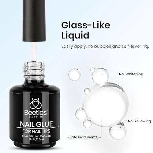 beetles Gel Polish 9 In 1 Gel Nail Glue for Clear Acrylic Nail Tips 2 Pcs 15ml Long Lasting Nail Gel Kit for False Nails Tips, Base Blooming Nail Gel, Christmas Nail Art, U V Light Required