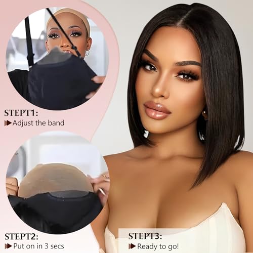 Bob Glueless Wigs Human Hair Pre Plucked Pre Cut 6x4 HD Transparent Lace Front Wigs Human Hair 150% Density Wear and Go Short Straight Wigs for Black Women No Glue Lace Closure Wigs 12 Inch