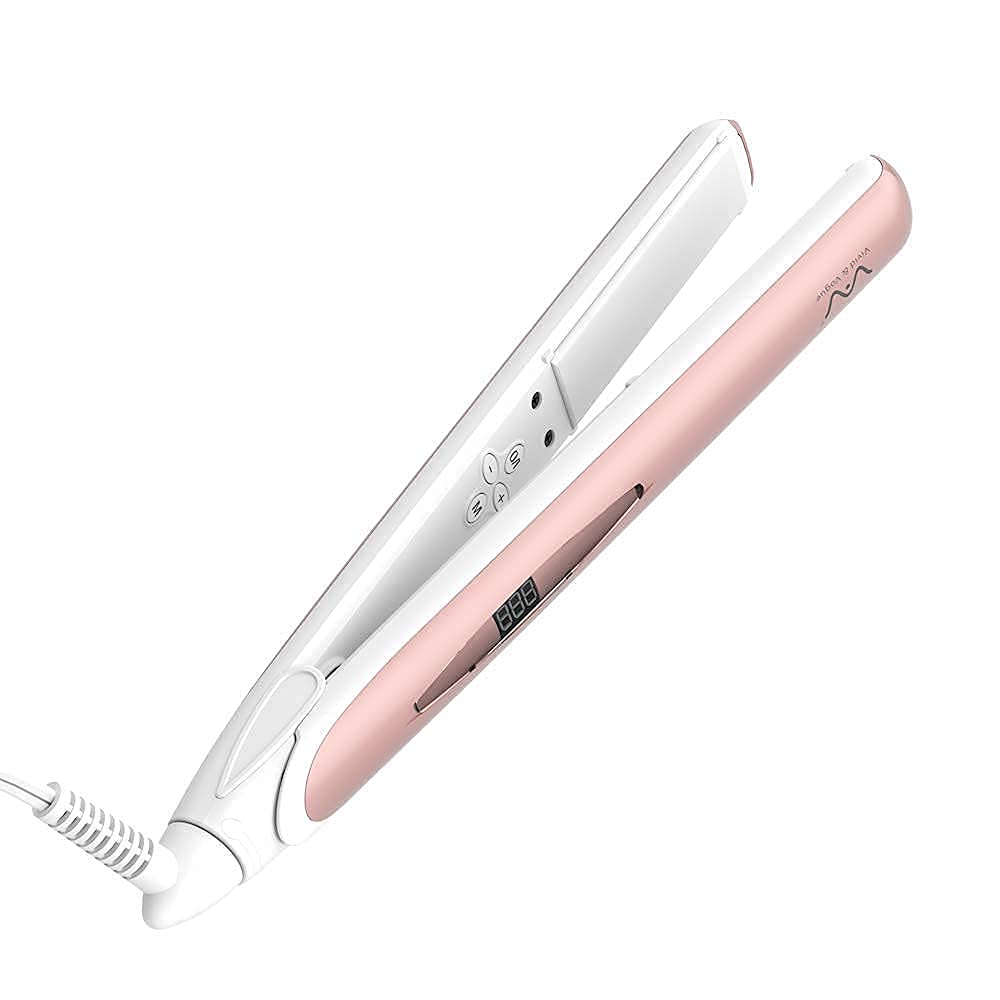 VAV Flat Iron Ceramic Tourmaline Hair Straightener Negative Ionic Hair Iron 1 Inch 3D Floating Iron Auto Shut Off 284-446 °F (Pink)