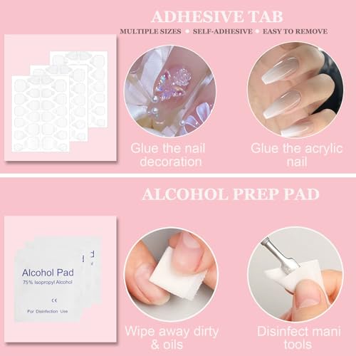 20PCS Press on Nail Tool Kit: Nail Prep Kit with Nail Glue, Glue Remover, Mini Nail File, Nail Buffer, Prep Pad,Adhesive Nail Tabs, Wood Stick, Instruction Card for Press on Nail Packaging