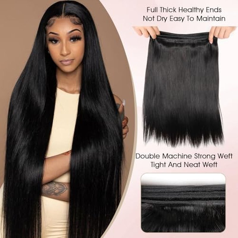 Human Hair Bundles,Straight 4 Bundles 18 18 18 18 Inch,16A Bundles Human Hair,100% Unprocessed Virgin Brazilian Hair Extensions Double Weft, Quick Weave Sew In Hair Bundle