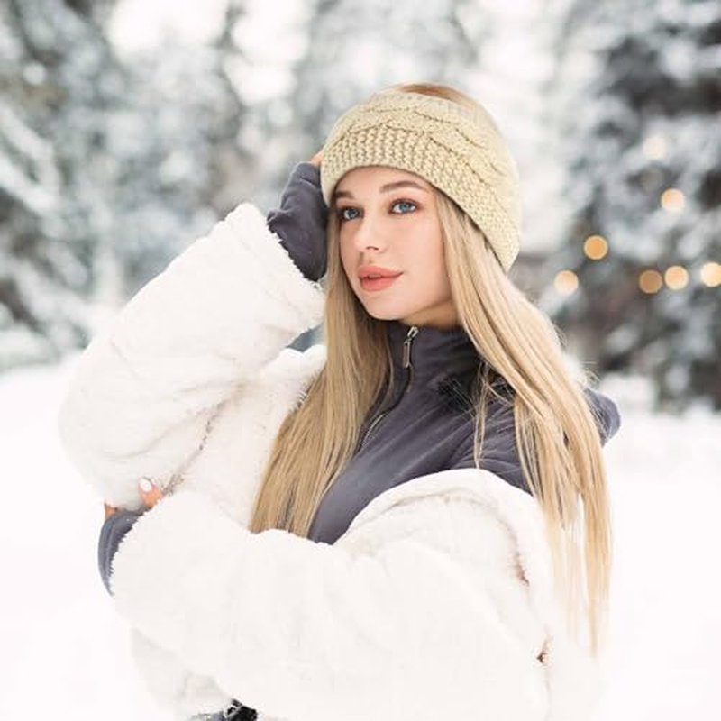 Ear Warmer Headbands for Women 2 Pack Thick Ear Muffs for Winter Women Fleece Head bands Ear Covers for Cold Weather Soft Stretch Head Wraps Accessories as a Gift for Christmas Other Occasions