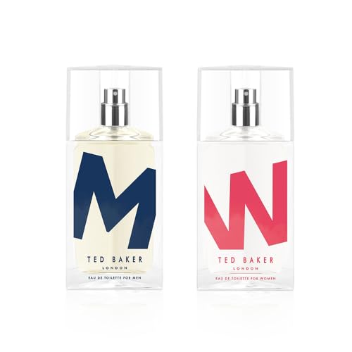 Ted Baker M and W EDT Bundle, Woman and Man Eau De Toilette, Includes M with Unique Notes of Tonka Bean and Musk, W with Notes of Fig Leaf, White Peony and Violet, 2 x 2.54 fl oz