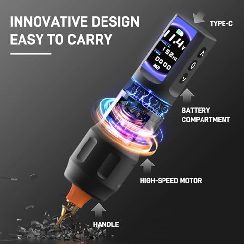 YILONG Wireless Tattoo Machine Gun, F6 Rotary Tattoo Pen with 2 Replaceable 2000mAh Batteries, OLED Display, Tattoo Equipment for Tattoo Cartridge Needles, Professionals, and Tattoo Artists (Gray)