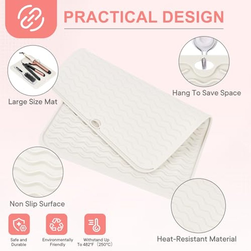Oversize Silicone Heat Resistant Mat, Portable Travel Mat Cover for Curling Irons, Flat Irons, Hair Straightener and Hot Hair Styling Tools(14.2" x 11")