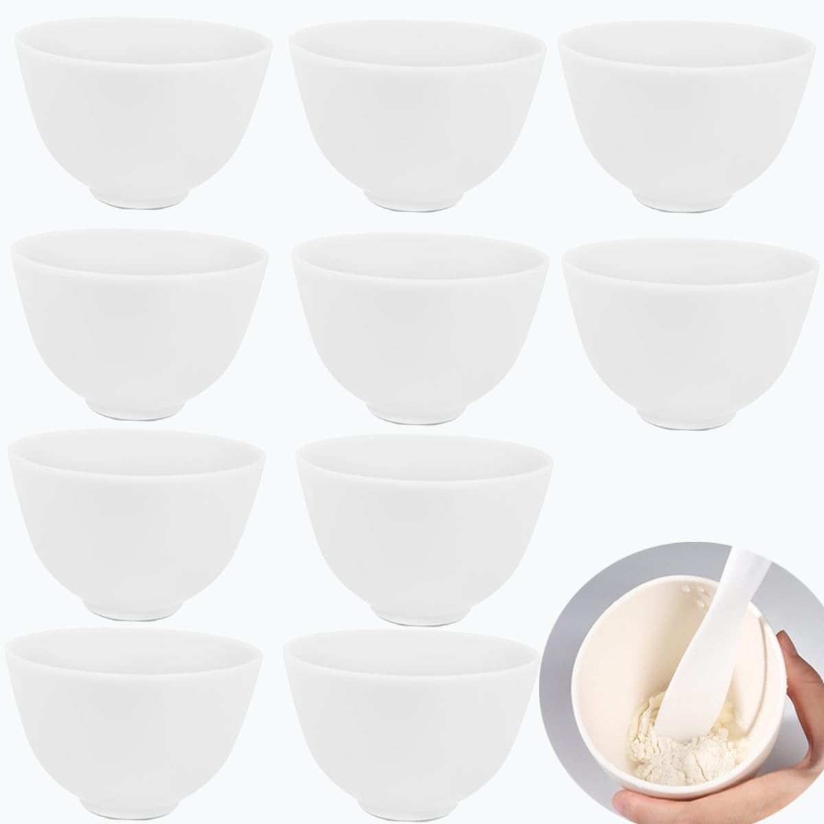 PLINNILUY 10 Pcs Diy Face Mask Mixing Bowl, Home Use Silicone Facial Mask Mixing Bowls Set Plastic Facial Mask Mixing Masks Set- DIY Skincare Mixing Tool Kit (White-10Pcs)