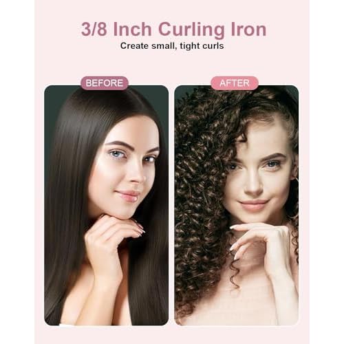3/8 Inch Curling Iron, Small Curling Wand for Short & Long Hair, Ceramic Wand Curling Iron with 2 Temperature, Instant Heat Up, Halloween Christmas Gifts for Women