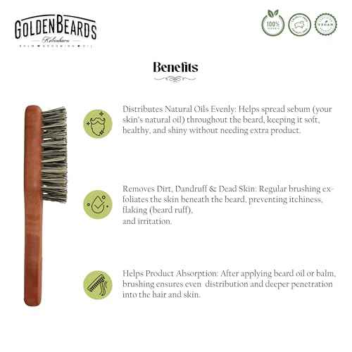 Golden Beards Vegan Beard Brush - Beard Brush Natural Vegetal Bristles - Tampico Bristles made in Germany