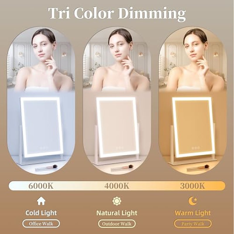 Lighted Vanity Mirror with Lights, Makeup Mirror with Light, 16.7"x 13.2",Three Color Lighting Modes and Dimmable Lighting, Smart Touch Control, 360¡ÆRotation, for Vanity Desk Tabletop,Dressing Room