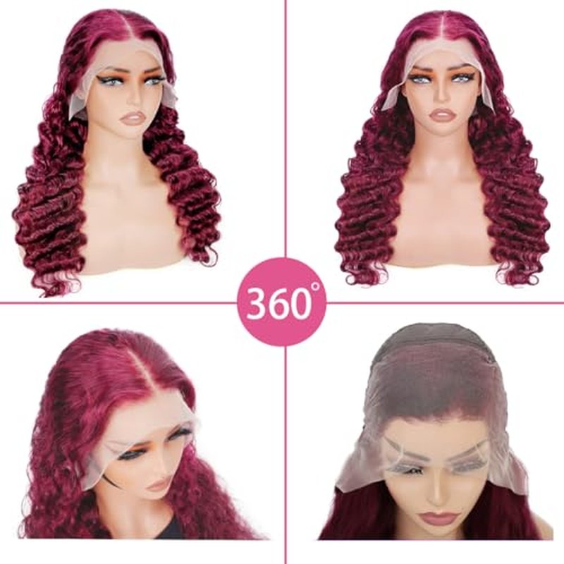 Burgundy Wig Human Hair Wigs for Black Women13x4 Deep Wave Lace Front Wigs Pre Plucked 200% Density 99j Loose Deep Wave Wigs Red Wine Virgin Glueless Wig22 Inch