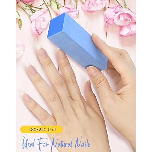 Maryton Nail Buffer Blocks, Fine Grit 180/240 Professional Salon Quality 3 Way Blue Buffing Blocks for Natural Nails - Buff Nails Prior to Application of Gel Polish, Acrylic, 5 Count