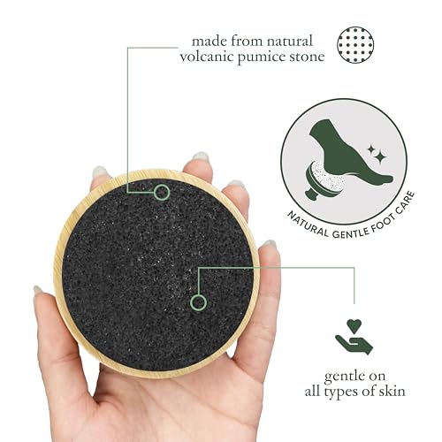 TADA Natural Beauty ADA Natural Beauty Pumice Stone for Feet with Bamboo Handle - Foot Scrubber and Callus Remover for Feet (Black)