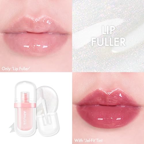 Amuse SEOUL Lip Fuller | Pink Diamond Lip Plumper, Gold Glitter, Lip Gloss, Glossy Melting Lip, Moisturizing, Shine, Korean Make-up, Glass Texture, Vegan