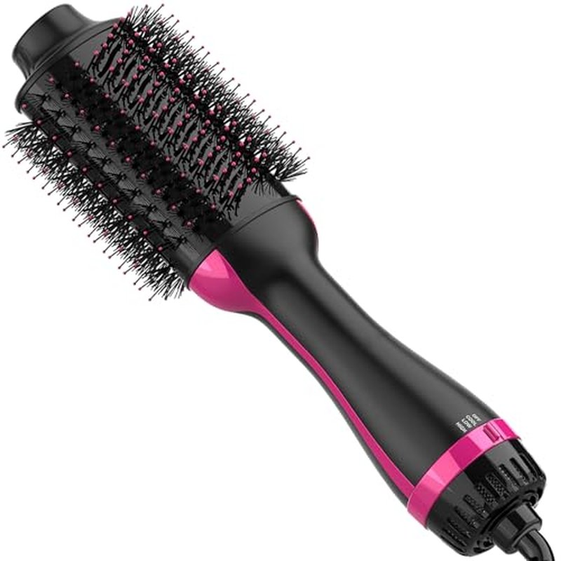 Hair Dryer Brush, 4 in 1 One Step Hair Dryer and Styler Volumizer, Professional Hot Air Brush with Negative Ion Anti-frizz Blowout for Drying, Straightening, Salon, Black Pink