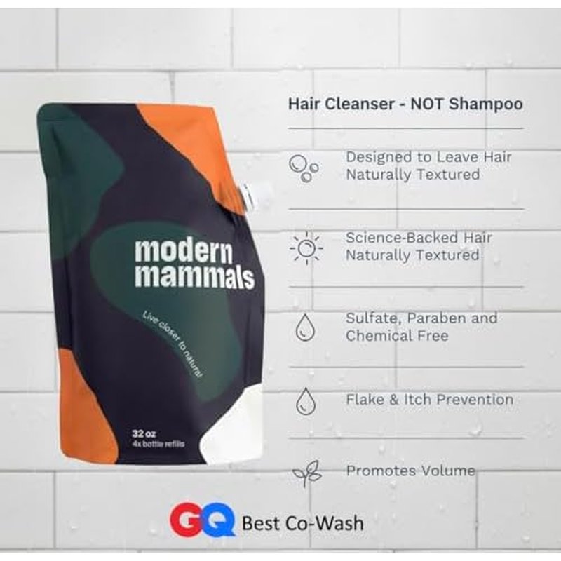 Modern Mammals Men's Shampoo Alternative I Sulfate Free CoWash I Enhances Natural Hair Volume I Lather Free, Cleansing, Hydrating, Replaces Conditioner, 2 in 1, I Barber Recommended (32oz)