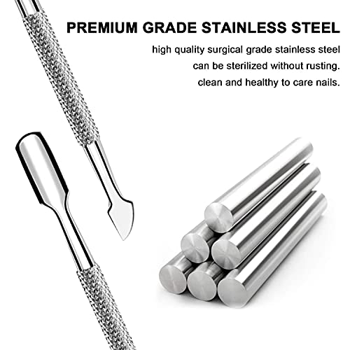 2 Pcs Cuticle Pusher Cutter and Remover, Professional Double Ended Stainless Steel Dual Head Cuticle Pusher Tool Nail Care Polish Remover Cuticle Trimmer, Durable Manicure and Pedicure Tool (Silver)