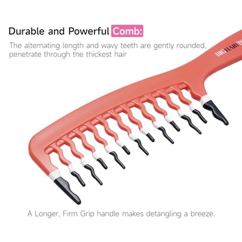 Big Hair Tools Extra Large Wide Tooth Comb for Thick, Curly, Wavy or Long Hair - Frizz-Free Detangling Shower Comb - Orange