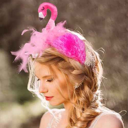 Flamingo Headbands for Women Valentines Party Dress Hair Accessories for Women and Girls Valentine Cosplay Up Props Dress Up Cute Hairband (Pink)