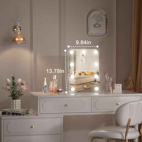 Hasipu Vanity Mirror with Lights, Hollywood 10" x 14" LED Makeup Mirror, 3 Modes Light, Smart Touch Control Dimmable, 360¡ÆRotation, Rounded Rectangle White Frame