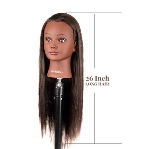 Mannequin Head with Hair,Cosmetology Mannequin Practice Head with Human Hair, 26-28¡¯¡¯ Doll Head for Braiding Hairstyling Cutting with Clamp Holder and Tools