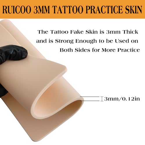 3MM Tattoo Fake Skin with Medium Ink Cups - Ruicoo 510Pcs Tattoo Practice Skin with Tattoo Ink Caps Kit Include 10Pcs 3MM Tattoo Fake Skin and 500Pcs Medium Plastic Pigment Caps