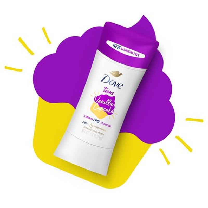Dove Teens Deodorant Stick - Vanilla Cupcake Scent | 48-Hour Aluminum-Free Protection | 2.6 oz (4 Count)