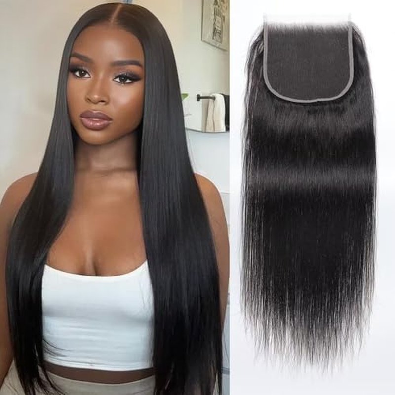 5x5 HD Lace Closure Brazilian Virgin Human Hair Straight 18 Inch Natural Black Single Knot Invisible Pre-Plucked Ultra-Thin Lace Part Closure For Black Women