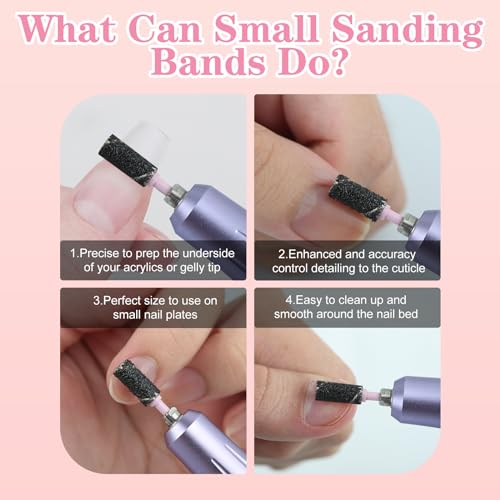 100 Pcs 3mm Professional Small Sanding Bands & 2Pcs Small Mandrel Bit Set for Nail Drill,240# Upgrade Design 3mm Nail File for Manicures and Pedicure with Stainless Steel Shaft