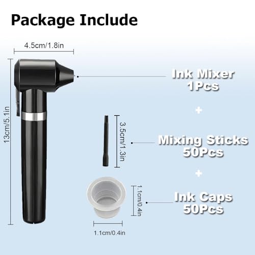 Tattoo Ink Mixer Machine Kit - Gakonp Pigment Mixer with 50Pcs Ink Mixing Sticks and 50Pcs 11mm Ink Caps Black Color Mixer Machine Electric Pigment Machine for Tattoo Supplies
