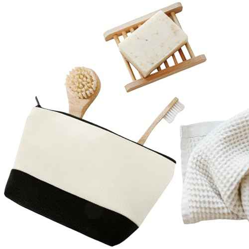 Muka 6 Pack Burlap Makeup Bag, Two Tone Gusseted Cosmetic Case, 9 x 5-1/2 x 3-1/2 Inch