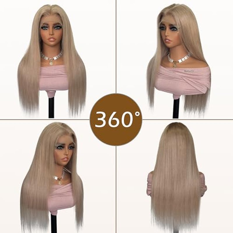 Ash Blonde Wig Human Hair 13x6 Transparent Lace Front Wigs Human Hair 180% Density Ash Blonde Straight Lace Front Wigs for Black Women Pre Plucked Colored HD Lace Frontal Wig 22 Inch