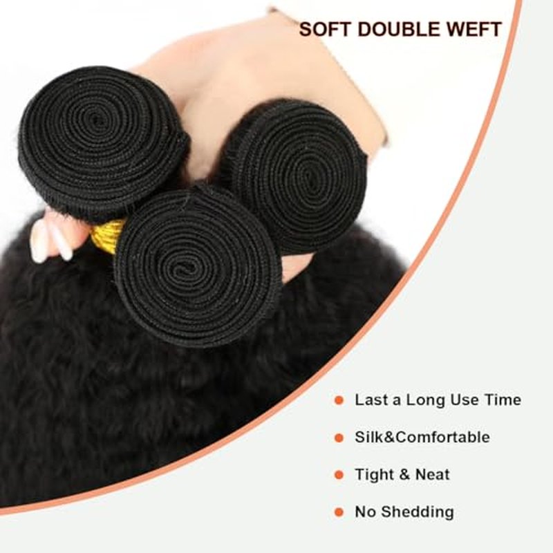 Kinky Straight Bundles Human Hair 18 20 22 Inch Yaki Straight Bundles Kinkystraight Human Hair Bundles 12A Brazilian Virgin For Black Women Black Remy Hair Extension 3 Bundles