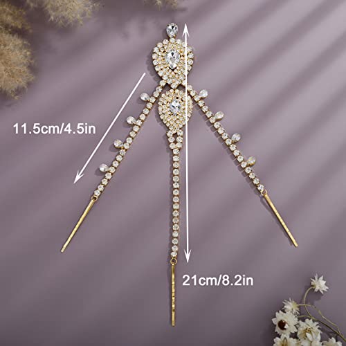 Xerling Bridal Forehead Headpiece for Wedding Zircon Crystal Dangling Tassel Head Chain Clip-on Hair Accessories for Women Boho Hair Piece (Gold)