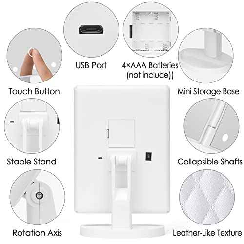 Makeup Mirror Vanity Mirror with Lights 1X 2X 3X 10X Magnification, Lighted Makeup Mirror, Touch Control, Tri-Fold Portable LED Makeup Vanity, Two Power Supply Modes, White