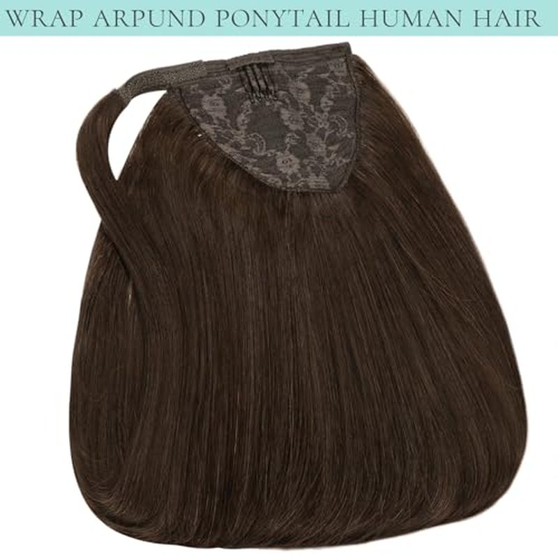 Dark Brown Human Hair Ponytail Extension Silky Long Ponytail Extension Straight #2A New Light Brown 22 Inch 90g Wrap Around Pony tails Extensions Human Hair with Magic Paste