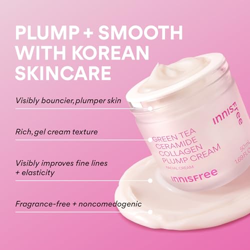 innisfree Green Tea Ceramide Collagen Plump Cream, Korean Face Moisturizer for a Youthful Glow
